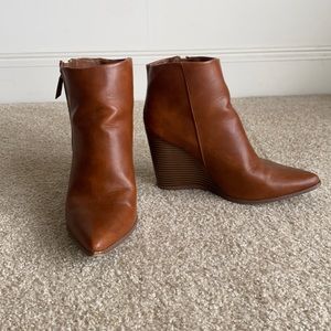 JustFab Cognac Wedge Booties